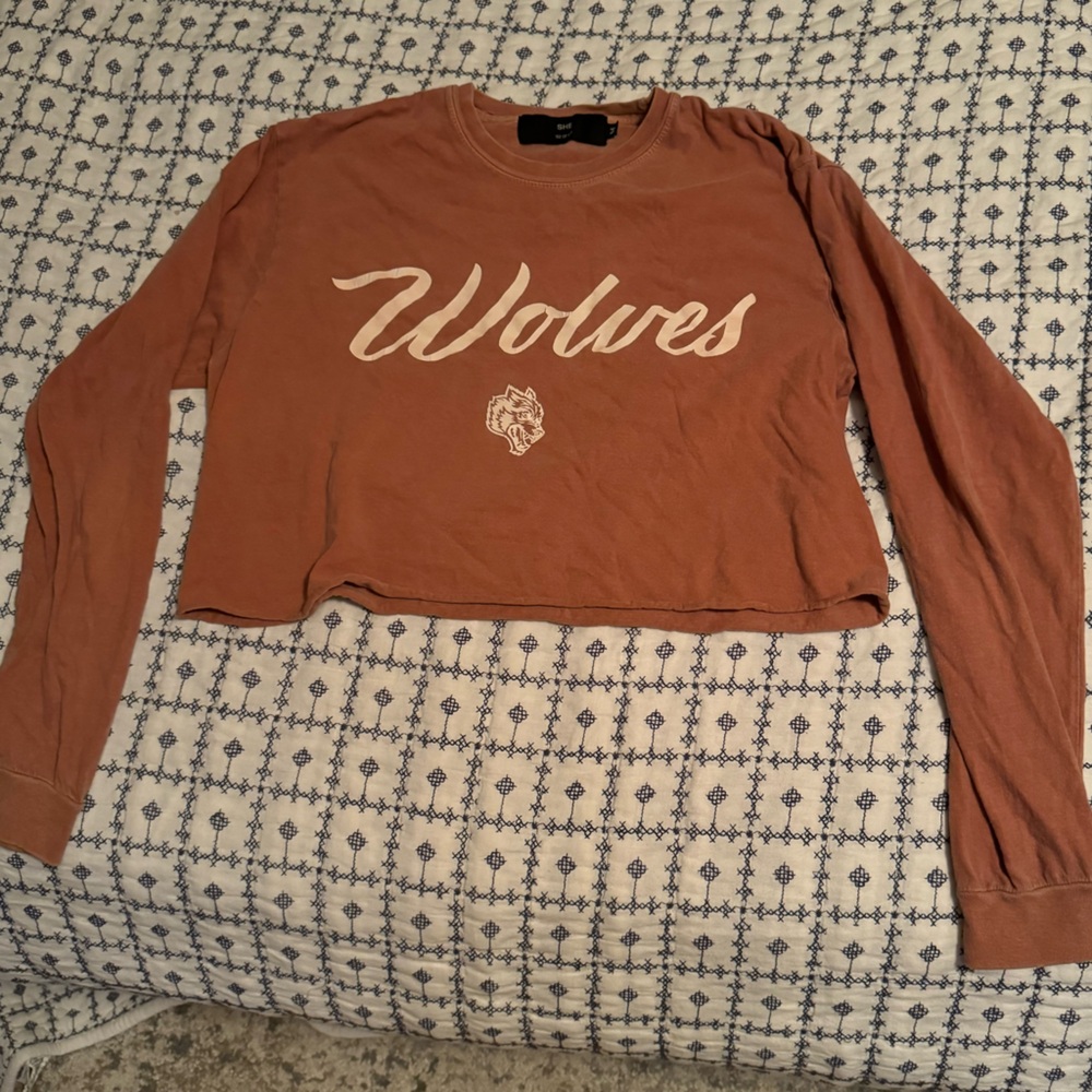 Long sleeve crop top, faded washed color burnt orange